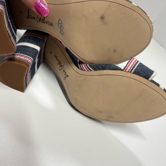 Sam Edelman Yaro Block Heels in Susie Stripe denim Red White and Blue NEW Size 5 - Picture 9 of 11